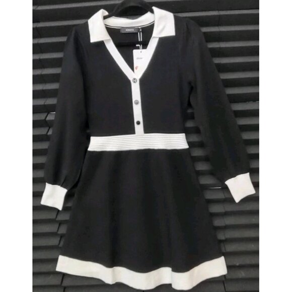 Zesica Dresses & Skirts - ZESICA Women Fall Long Sleeve A-line Sweater Dress Collared Button Knit Size S